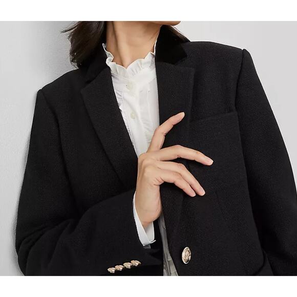 NWOT Ann Taylor The Greenwich Blazer in Basketweave & Velvet Black 10 - Picture 4 of 7